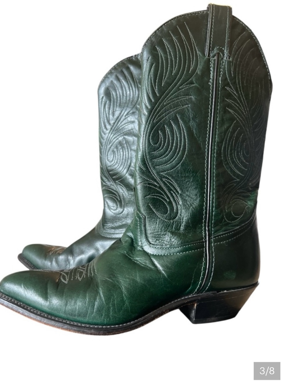 Vintage Code West Classic Women's Green Leather Western Heeled Boots - Picture 3 of 7
